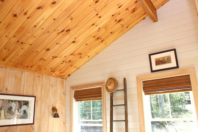 382 Riverbend Rd, Brownfield, ME 04010 - detailed view of wood walls and wooden ceiling with exposed beams