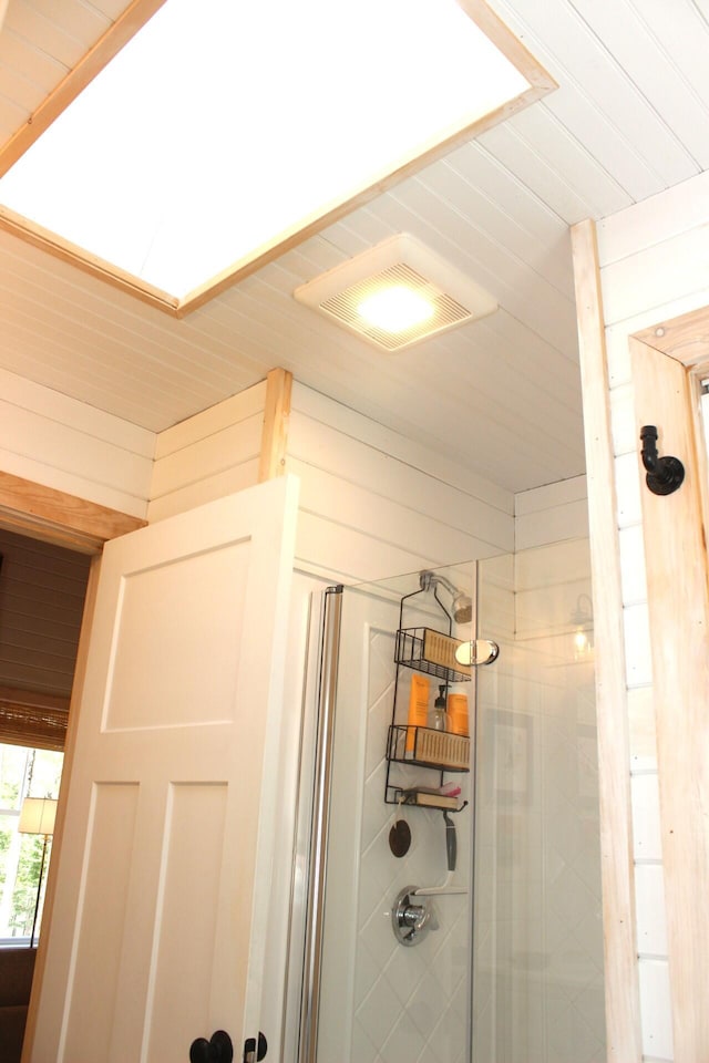 382 Riverbend Rd, Brownfield, ME 04010 - bathroom view of a stall shower and wood walls