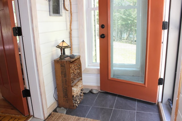 382 Riverbend Rd, Brownfield, ME 04010 - foyer featuring dark tile patterned floors and plenty of natural light