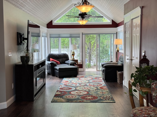 10 Goulet St, Lewiston, ME 04240 - living room with ceiling fan, hardwood / wood-style flooring, and high vaulted ceiling