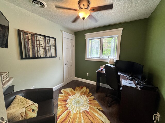 10 Goulet St, Lewiston, ME 04240 - home office with a ceiling fan, a textured ceiling, and dark wood-type flooring