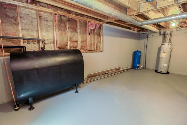 342 Spring Bridge Rd, Greenbush, ME 04418 - unfinished basement with electric water heater, heating fuel, and a water pressure tank