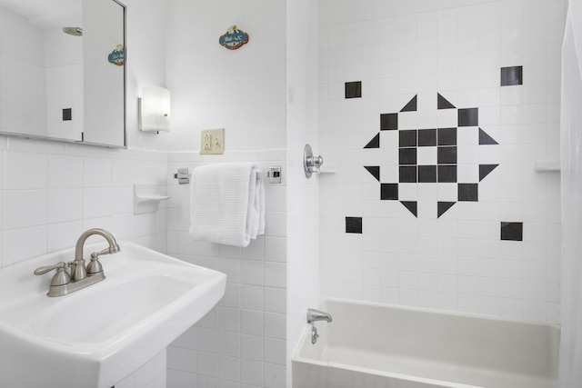 42 Winthrop St, Hallowell, ME 04347 - bathroom with a sink and washtub / shower combination