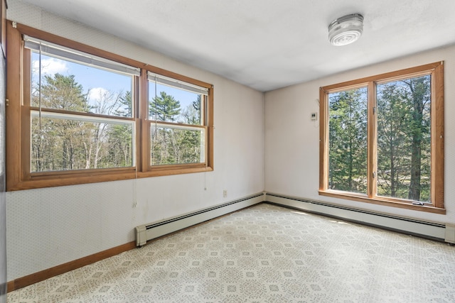 empty room featuring baseboards and baseboard heating
