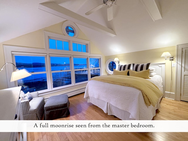 bedroom with wood finished floors and a ceiling fan