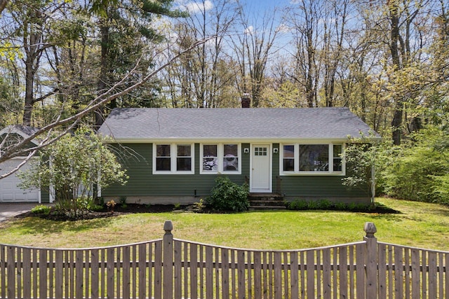 38 Falmouth Rd, Falmouth, ME 04105 - ranch-style home featuring entry steps, a front yard, and a shingled roof