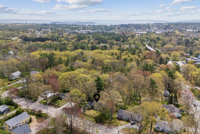 38 Falmouth Rd, Falmouth, ME 04105 - aerial overview of property's location featuring a heavily wooded area