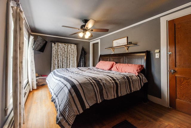 10 River St, Strong, ME 04983 - bedroom featuring wood finished floors, a ceiling fan, and crown molding