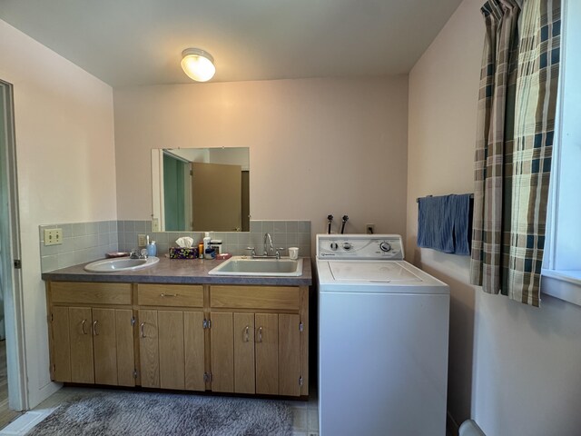 898 Sebec Village Rd, Sebec, ME 04481 - washroom with washer / clothes dryer and a sink