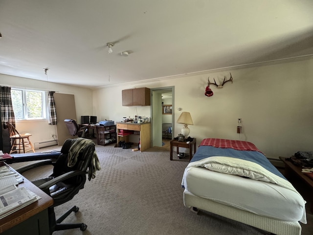 898 Sebec Village Rd, Sebec, ME 04481 - bedroom with a baseboard radiator, an office area, and carpet