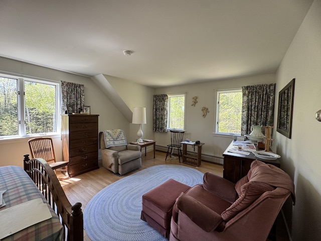 898 Sebec Village Rd, Sebec, ME 04481 - living area with light wood-type flooring and a baseboard radiator