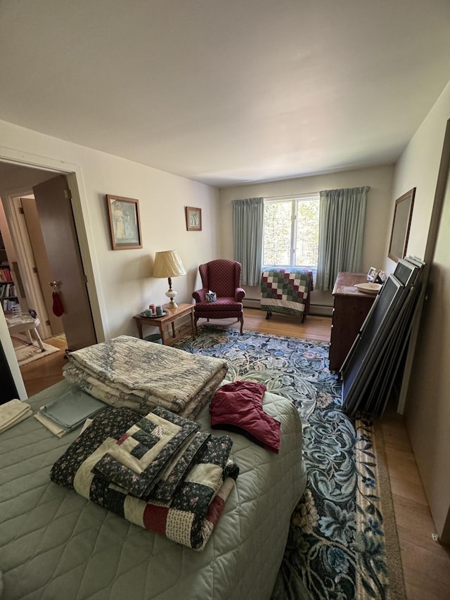 898 Sebec Village Rd, Sebec, ME 04481 - bedroom with wood finished floors and a baseboard radiator