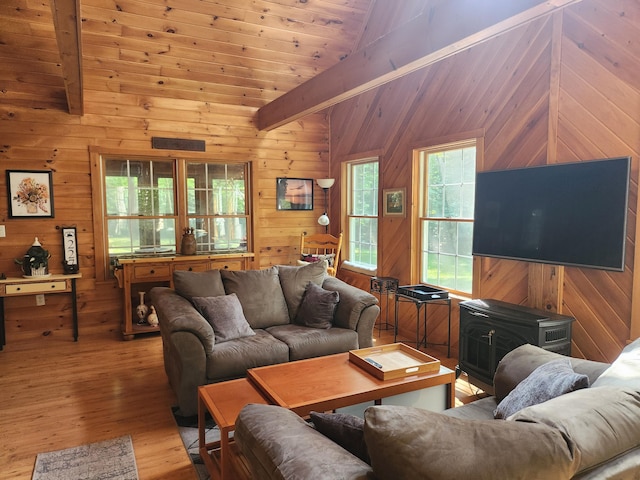 227 Brooks Pond Dr, Corinna, ME 04928 - living room featuring wooden walls and light wood finished floors