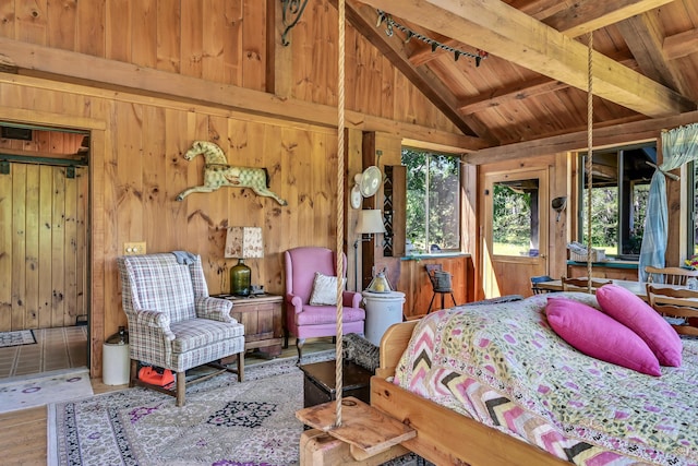 890 Salem Rd, Freeman Twp, ME 04983 - bedroom featuring wood walls, wood ceiling, and wood finished floors