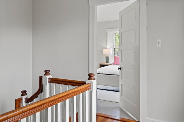 288 Foreside Rd, Falmouth, ME 04105 - hallway featuring an upstairs landing and light wood finished floors