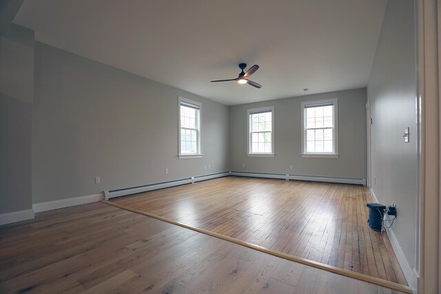 7 Middle St, Hallowell, ME 04347 - empty room with wood-type flooring, a ceiling fan, baseboards, and baseboard heating