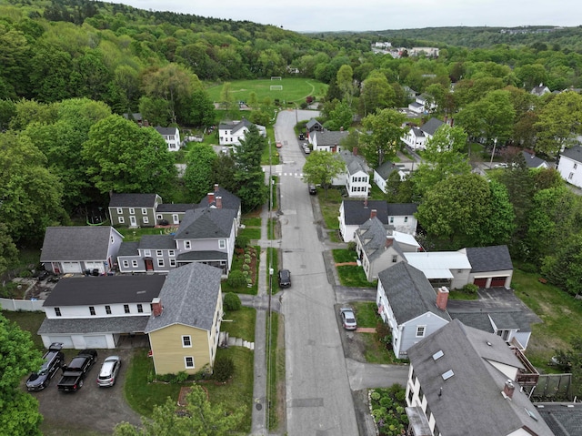 7 Middle St, Hallowell, ME 04347 - aerial view of property and surrounding area with nearby suburban area and a heavily wooded area