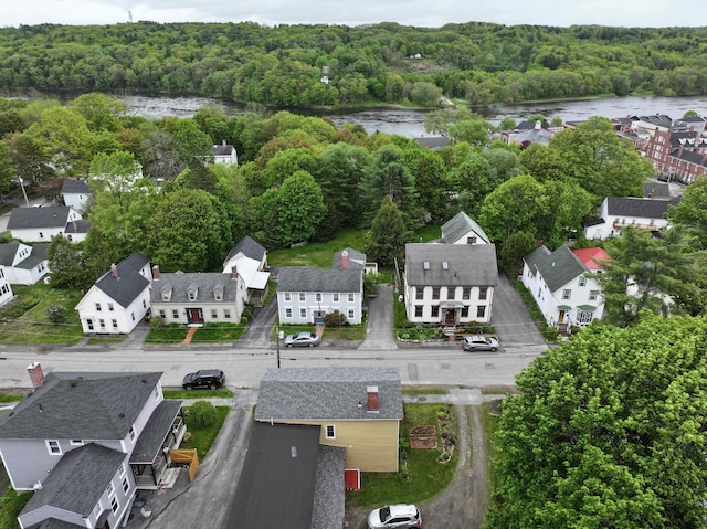 7 Middle St, Hallowell, ME 04347 - aerial view of residential area with a forest and a nearby body of water