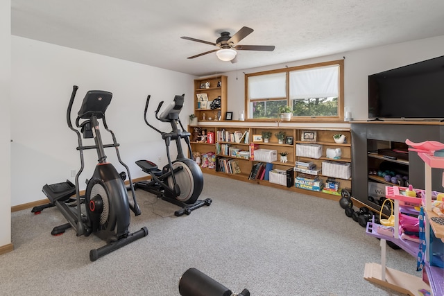 320 Grove St, Lewiston, ME 04240 - workout room featuring ceiling fan and carpet flooring