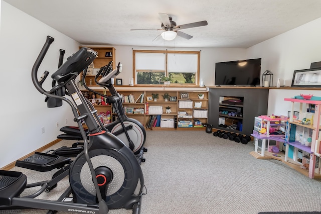 320 Grove St, Lewiston, ME 04240 - workout area featuring a ceiling fan and carpet