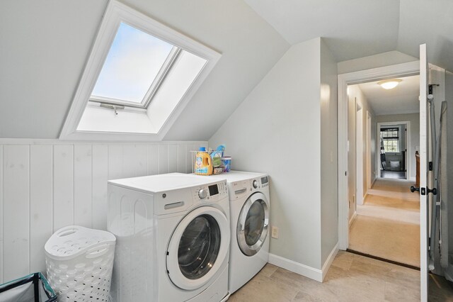94 Staples Hill Rd, Canton, ME 04221 - laundry room with a skylight and washer and clothes dryer