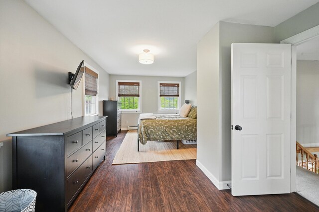 94 Staples Hill Rd, Canton, ME 04221 - bedroom with dark wood finished floors, a baseboard radiator, and baseboards