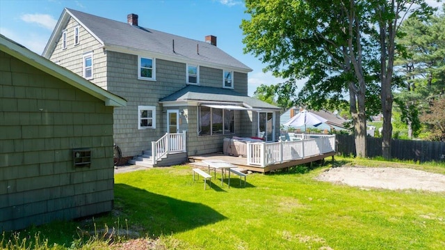 139 S Ave, Lewiston, ME 04240 - back of house with a chimney and a wooden deck
