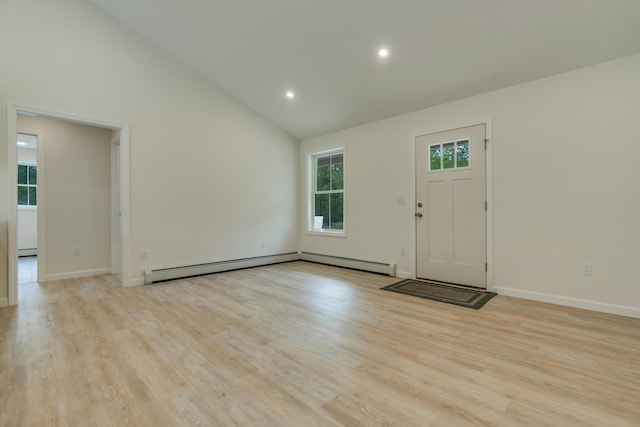 324 Gray Rd, Shapleigh, ME 04076 - entrance foyer featuring light wood finished floors, baseboards, a baseboard radiator, recessed lighting, and baseboard heating