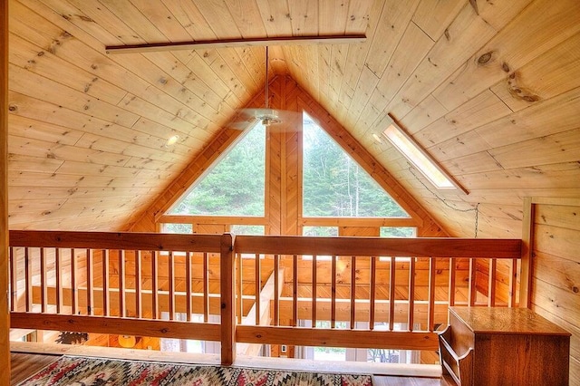 231 Kendall Farm Trl, Rangeley, ME 04970 - additional living space featuring wooden ceiling, lofted ceiling, and a skylight