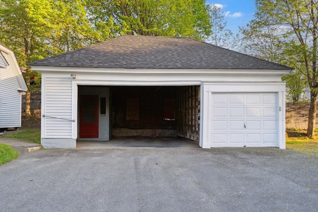 view of detached garage