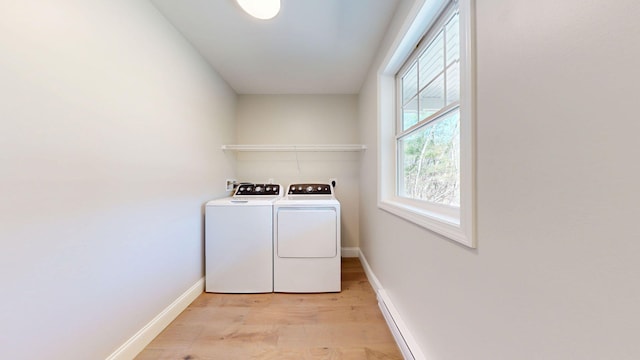 9 Country Dr, Old Orchard Beach, ME 04064 - clothes washing area with washing machine and clothes dryer, light wood finished floors, and baseboards