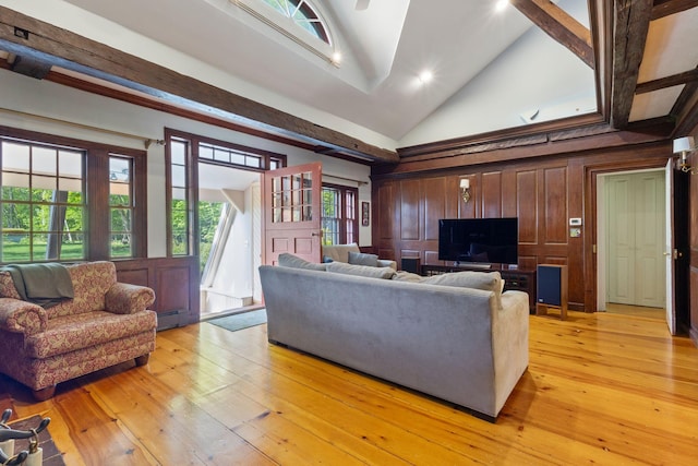 18 Laurel Ln, Eliot, ME 03903 - living area featuring light wood-style flooring, high vaulted ceiling, and recessed lighting