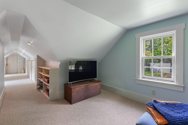 18 Laurel Ln, Eliot, ME 03903 - bedroom featuring vaulted ceiling, carpet floors, and baseboards