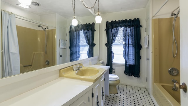 13 Packard Ave, Norway, ME 04268 - bathroom with shower / bath combination with curtain, toilet, vanity, and tile patterned floors