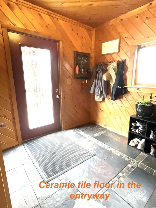 135 W Conroy Lake Rd, Monticello, ME 04760 - mudroom featuring wooden walls and wooden ceiling