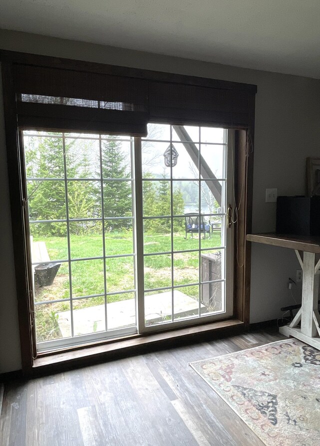 135 W Conroy Lake Rd, Monticello, ME 04760 - doorway to outside with wood finished floors