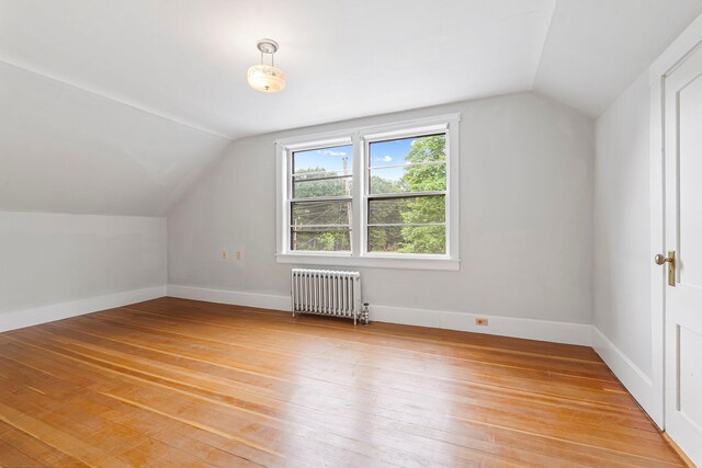 24 Emery Corner Rd, Limerick, ME 04048 - additional living space featuring radiator, lofted ceiling, and light wood-type flooring
