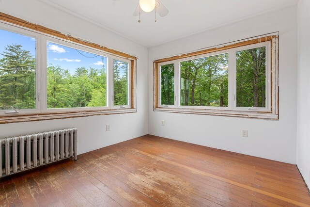 24 Emery Corner Rd, Limerick, ME 04048 - spare room featuring radiator, healthy amount of natural light, hardwood / wood-style flooring, and a ceiling fan