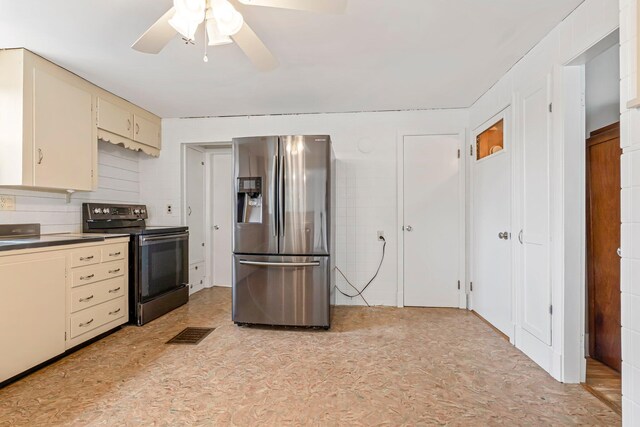 24 Emery Corner Rd, Limerick, ME 04048 - kitchen with appliances with stainless steel finishes, cream cabinetry, and ceiling fan