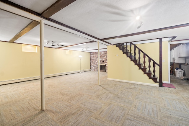 20 Sunderland Dr, Auburn, ME 04210 - finished below grade area with carpet flooring, baseboards, and stairs