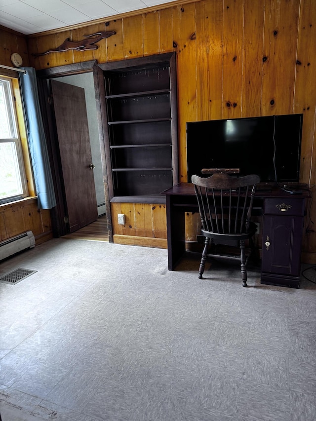 1596 Bald Mountain Rd, Orland, ME 04472 - home office featuring wooden walls and baseboard heating