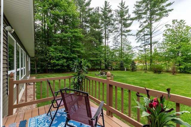 55 Woodland St, Fryeburg, ME 04037 - wooden terrace with a lawn and view of scattered trees