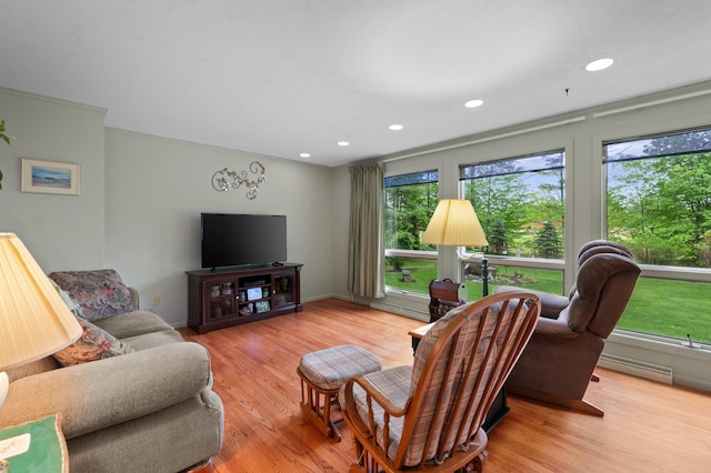 55 Woodland St, Fryeburg, ME 04037 - living area featuring plenty of natural light, wood finished floors, recessed lighting, and baseboards