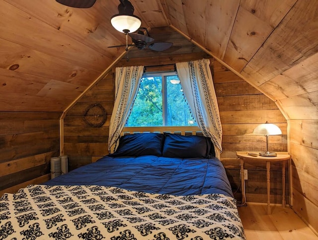 19 Birch Ests, Rome, ME 04963 - bedroom featuring wood ceiling, lofted ceiling, wooden walls, and wood finished floors