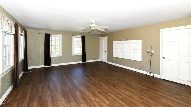 43 Main St, Harrison, ME 04040 - unfurnished room featuring ceiling fan, dark wood-style flooring, and baseboards