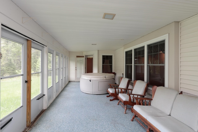 359 Beech Plains Rd, Buxton, ME 04093 - sunroom / solarium featuring a hot tub and carpet floors