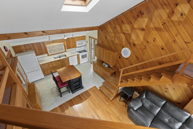 62 Lady Slipper Ln, Weld, ME 04285 - living area featuring a skylight and wood walls