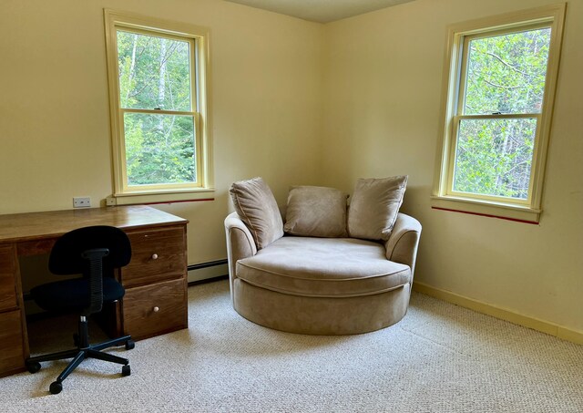 15 Miles Rd, Tremont, ME 04674 - office area with a baseboard radiator, carpet, and baseboards