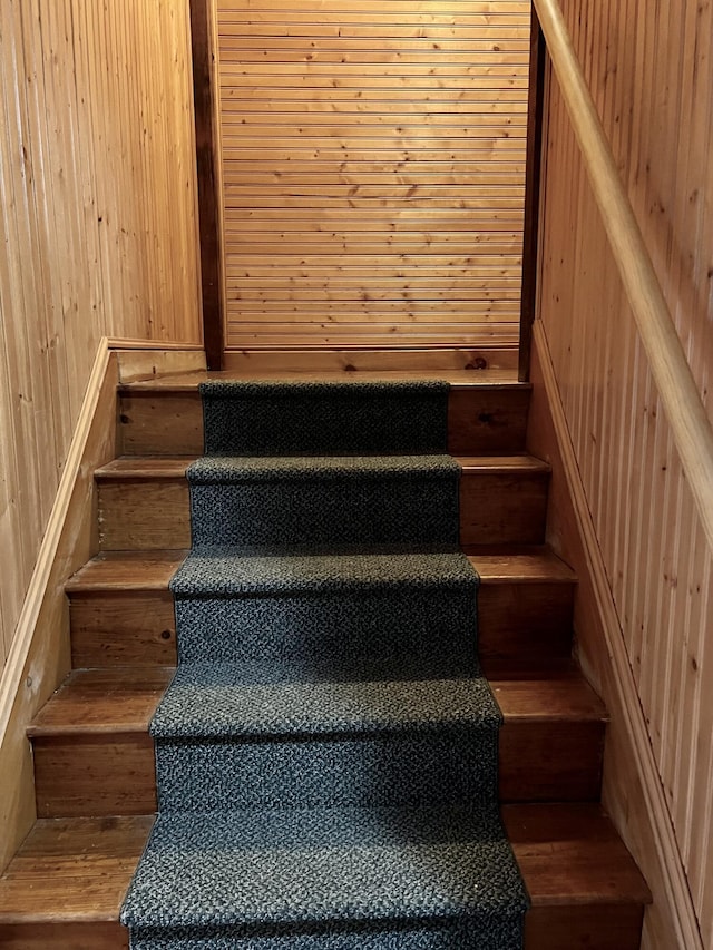 15 Miles Rd, Tremont, ME 04674 - stairs featuring wooden walls and wood finished floors