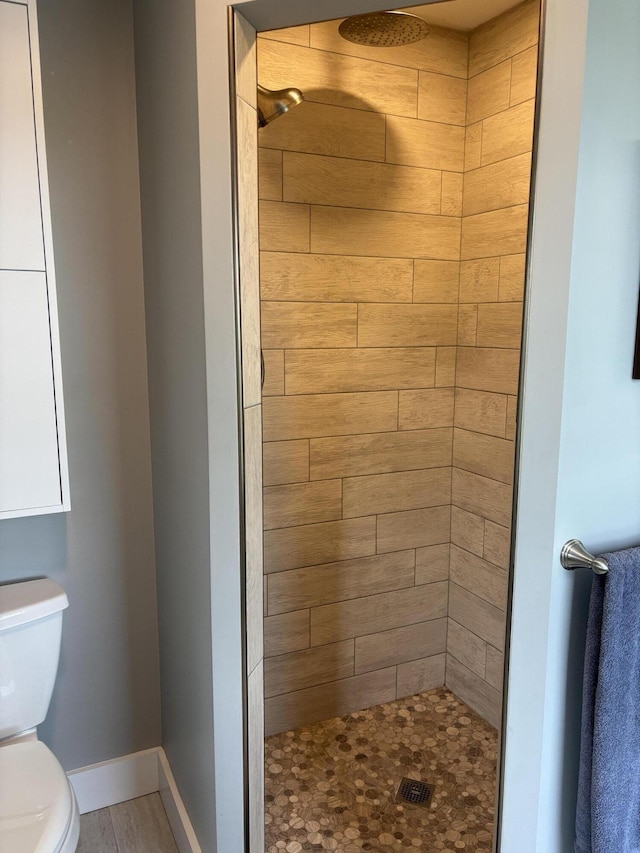 48 Mountain View Dr, Auburn, ME 04210 - full bathroom with a shower stall, toilet, and baseboards